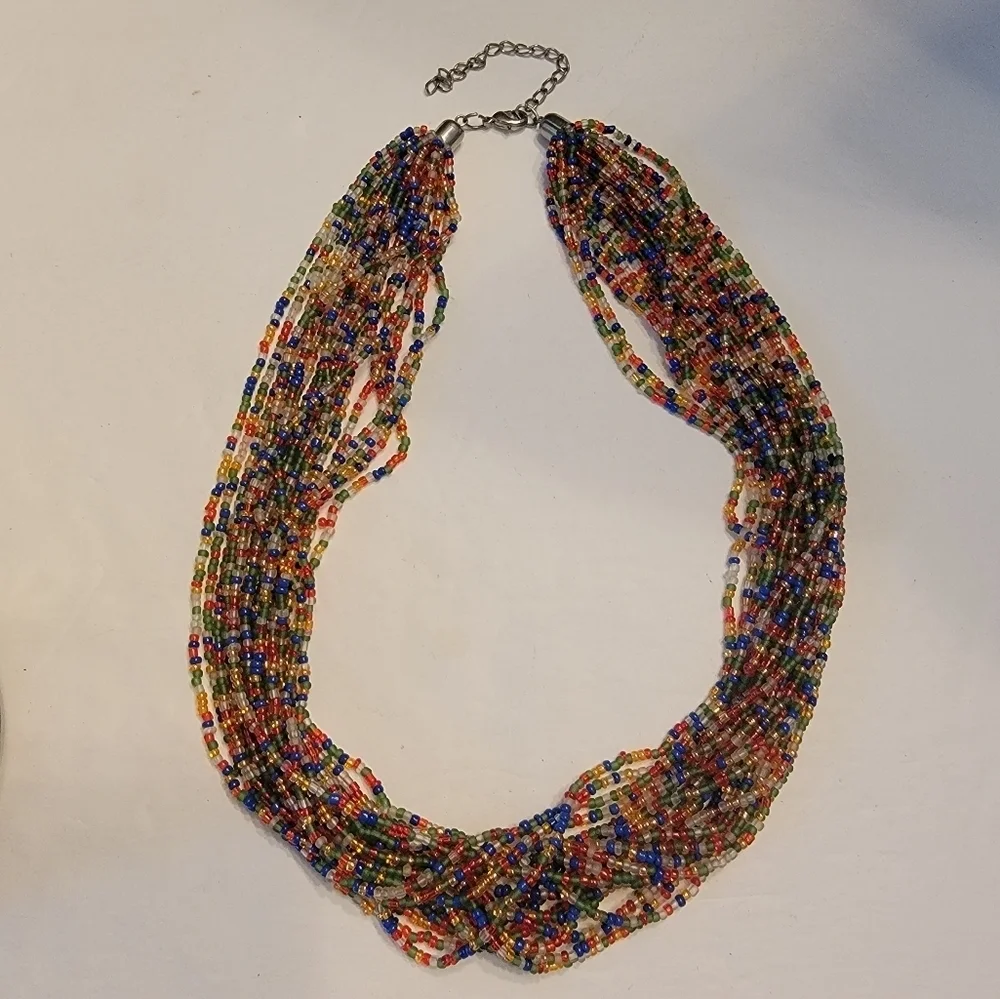 Multi Color and Strand Seed Bead Necklace - Picture 2 of 4